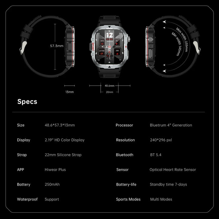 Outdoor Smart Watch Men 2.19" Screen 3AT Waterproof Watches Bluetooth Call Ai Voice Sport Smartwatch For Android Xiaomi IOS