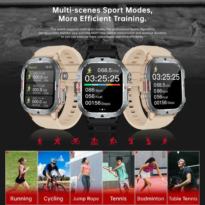 Outdoor Smart Watch Men 2.19" Screen 3AT Waterproof Watches Bluetooth Call Ai Voice Sport Smartwatch For Android Xiaomi IOS