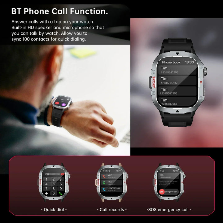 Outdoor Smart Watch Men 2.19" Screen 3AT Waterproof Watches Bluetooth Call Ai Voice Sport Smartwatch For Android Xiaomi IOS