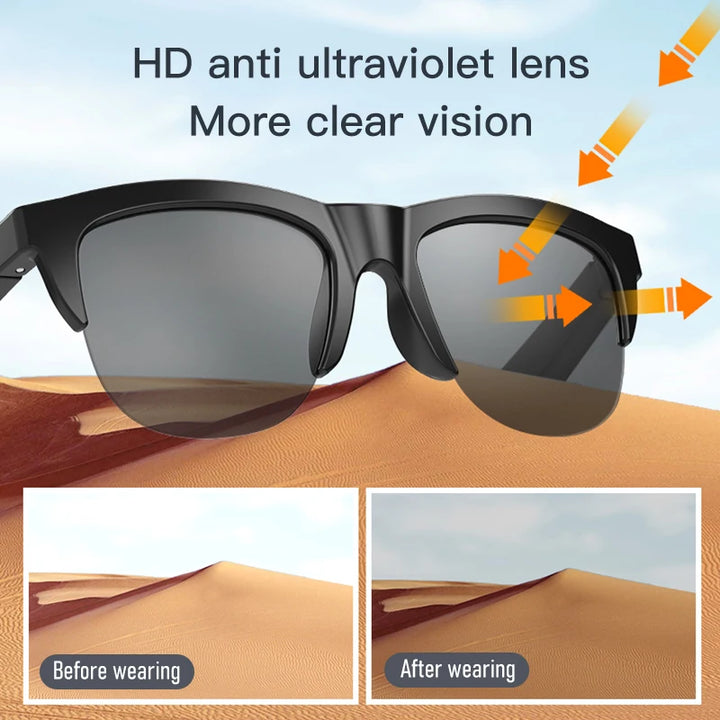 Touch Based Intelligent Bluetooth Glasses with Bone Conduction For Outdoor Sports Calls Sunglasses Business Wireless Headphones