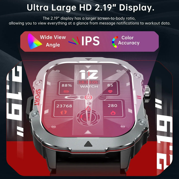 Outdoor Smart Watch Men 2.19" Screen 3AT Waterproof Watches Bluetooth Call Ai Voice Sport Smartwatch For Android Xiaomi IOS